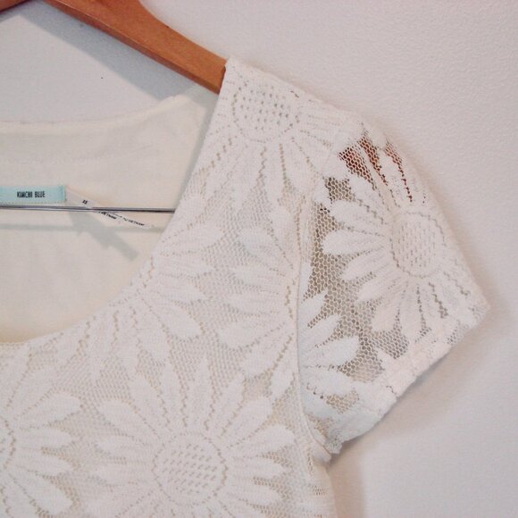 Anthropologie Kimchi Blue White Ivory Dress Floral Lace Mini Flare Wedding XS - Picture 9 of 16